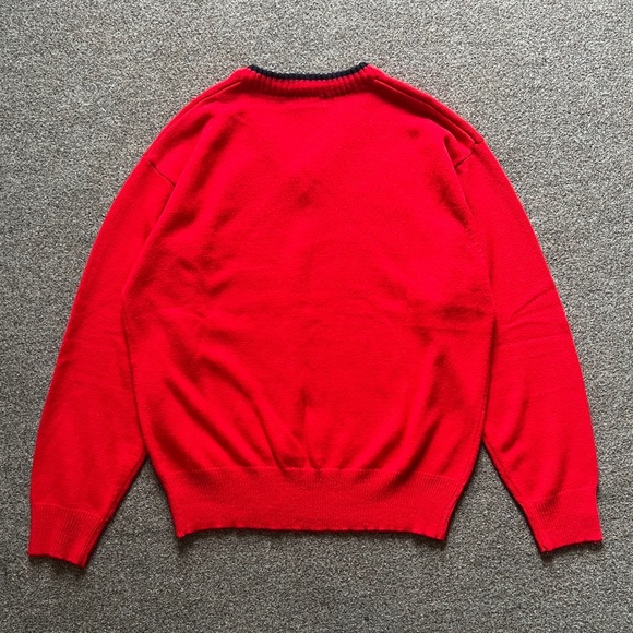 Vintage Haband Red V Neck Knit Long Sleeve Pullover Sweater Navy Trim Men’s XL - Picture 2 of 13